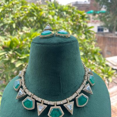 Gold-Plated Mossanite Hasli Kundan-Studded Jewellery Set