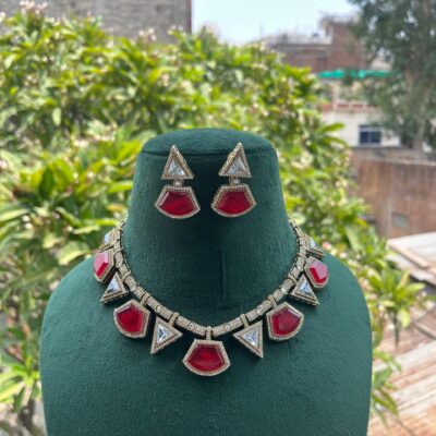 Gold-Plated Mossanite Hasli Kundan-Studded Jewellery Set