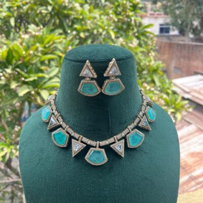 Gold-Plated Mossanite Hasli Kundan-Studded Jewellery Set