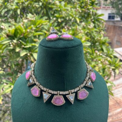 Gold-Plated Mossanite Hasli Kundan-Studded Jewellery Set