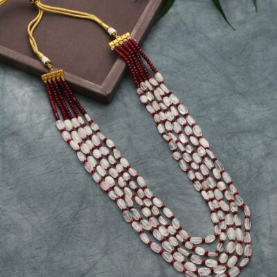 Pink Rose Quartz & Ruby Red Multilayered Necklace: Handcrafted Beaded Jewelry