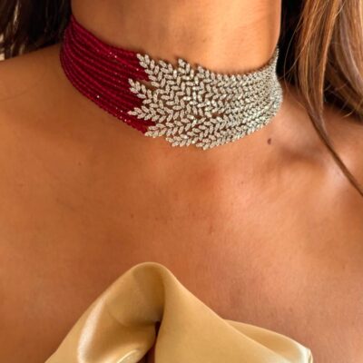 Ruby Diamond Dual Tone Finish Necklace Set