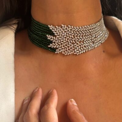 Emerald Green Dual Tone Finish Necklace Set