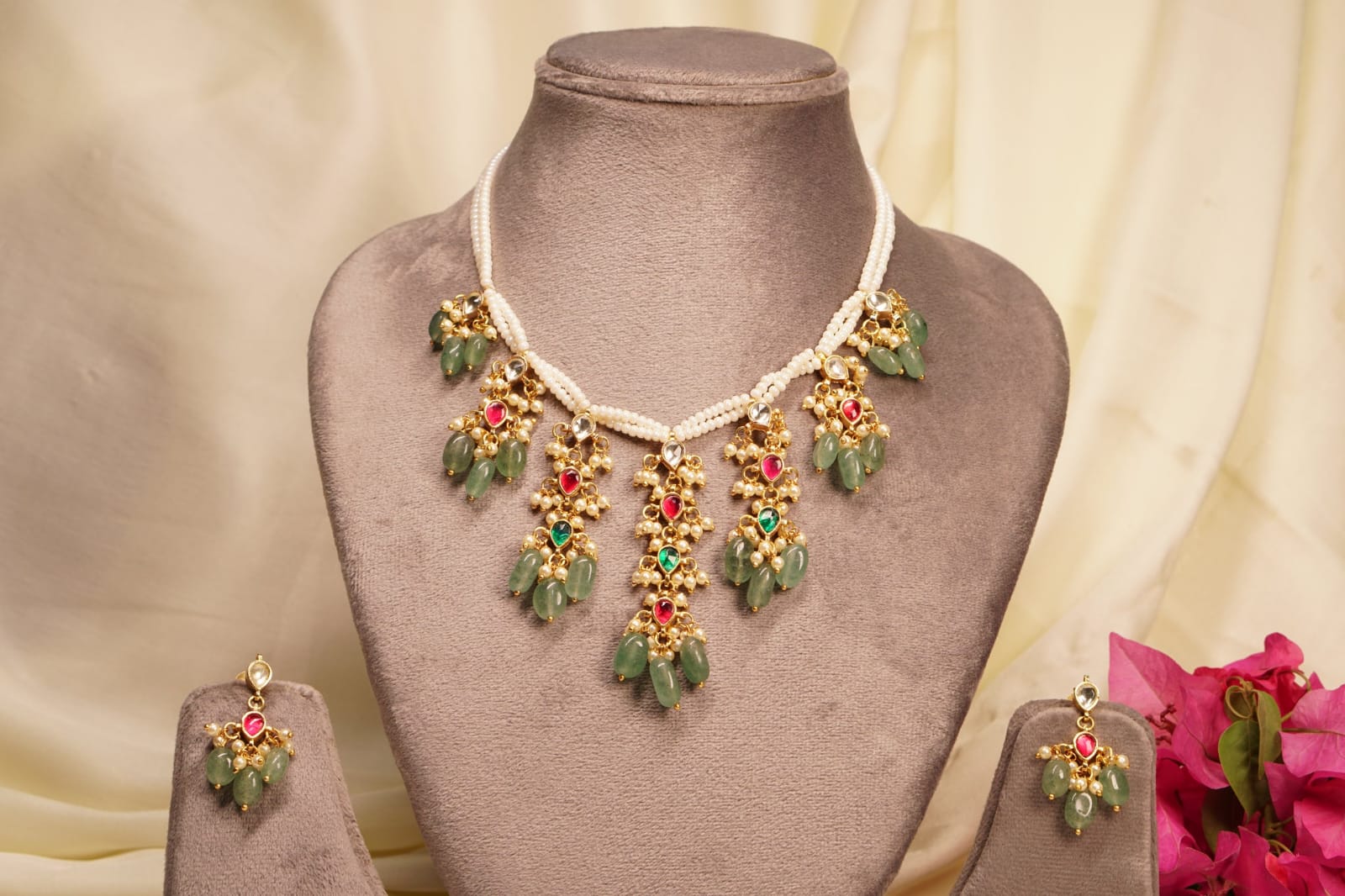Kundan Beads Necklace set - Image 2