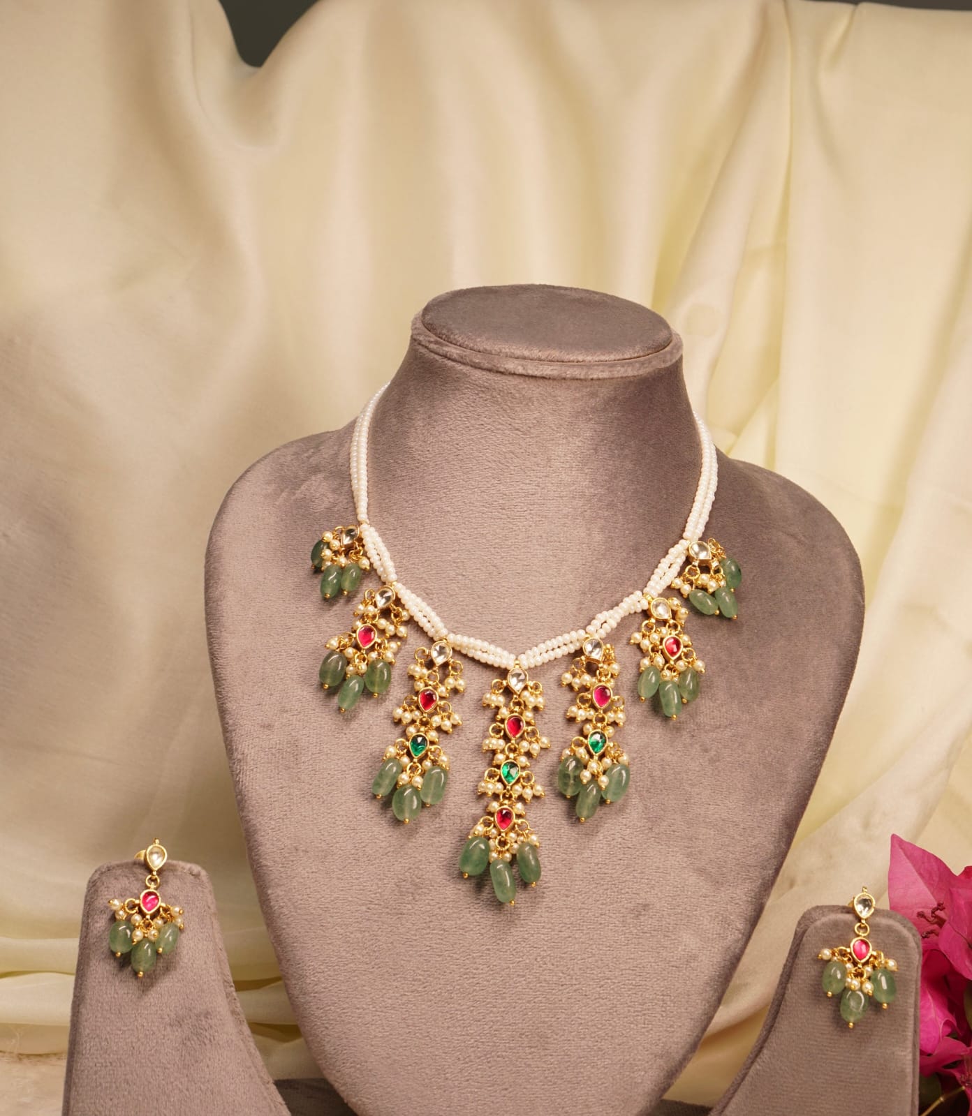 Kundan Beads Necklace set - Image 4