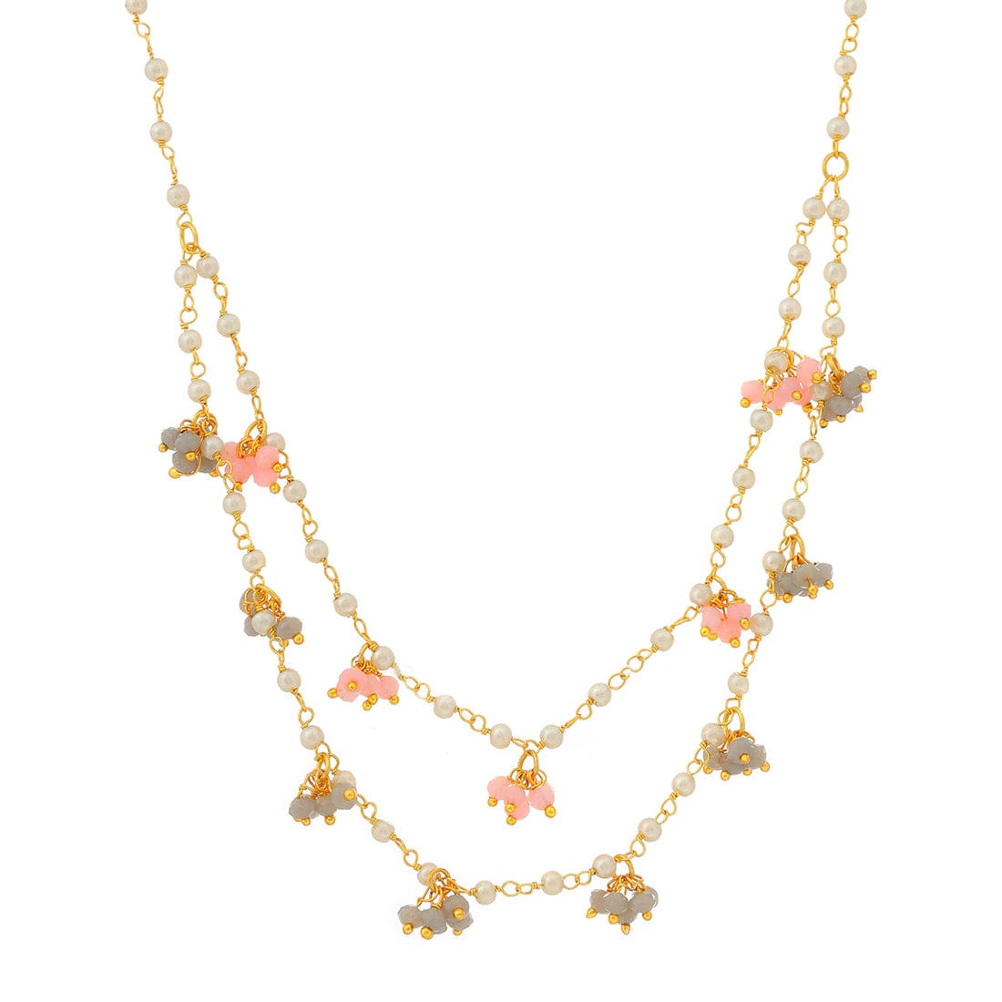 Beaded Pearl Necklace with Grey and Pink Colourful Motifs - Image 4