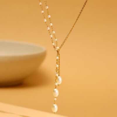 Beaded Pearl Drop One-Sided Layered Necklace
