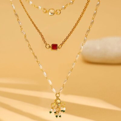 White & Gold, Red Stone Kundan Necklace