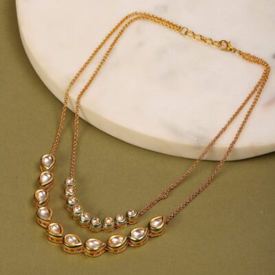 White Gold Plated Kundan Necklace