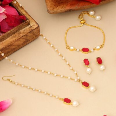 Kids Kundan Maroon Stone Jewelry Set