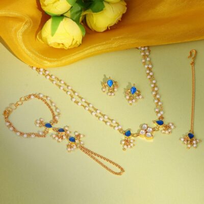 Kids Kundan Blue Stone Combo Jewelry Set