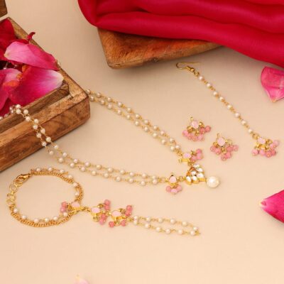 Kids Kundan Pink Stone Combo Jewelry Set