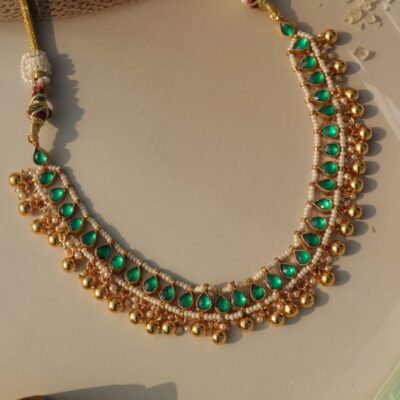 Green Beaded Kundan Necklace