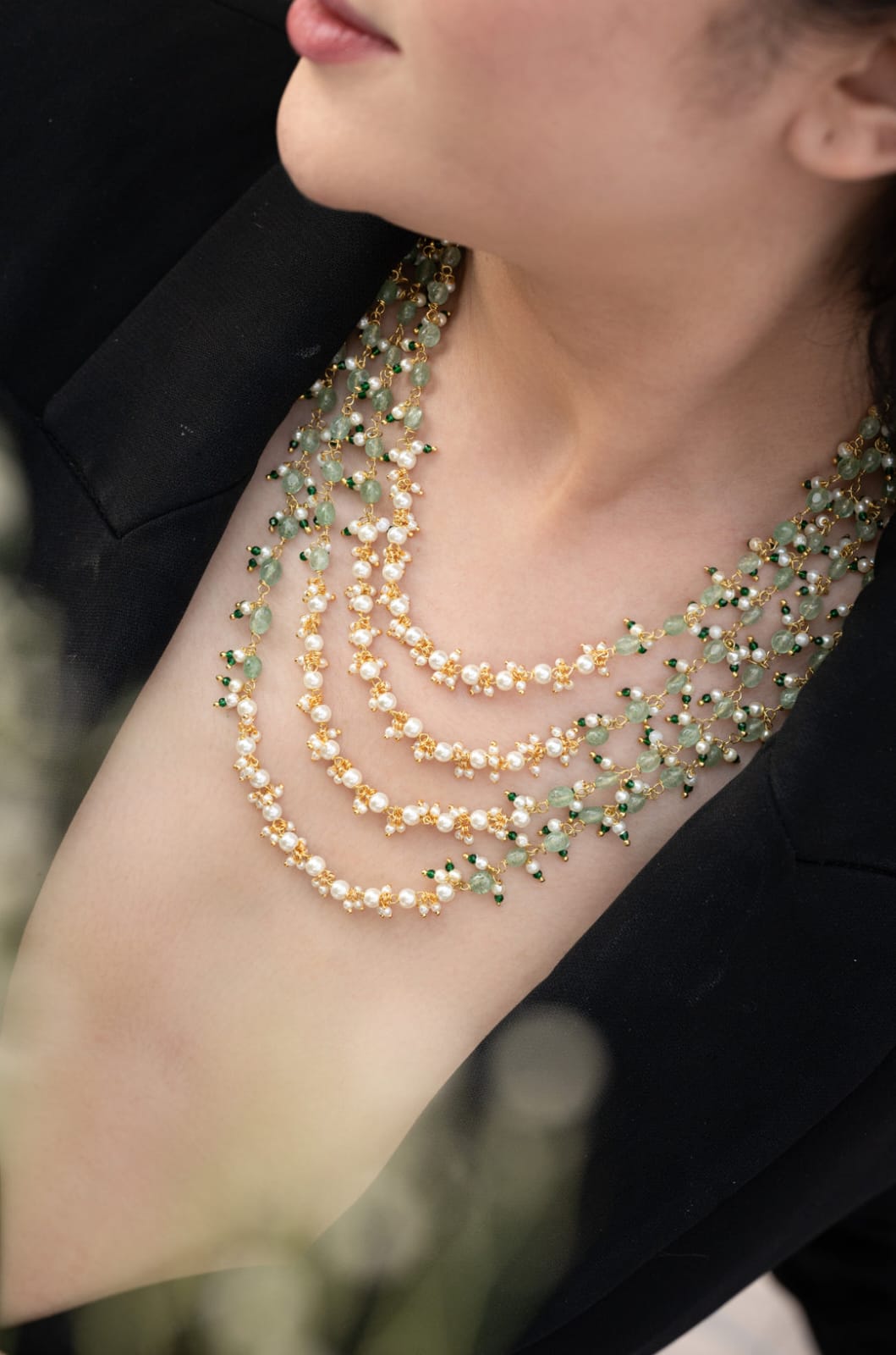 Mint Green Beaded Layered Necklace - Image 3