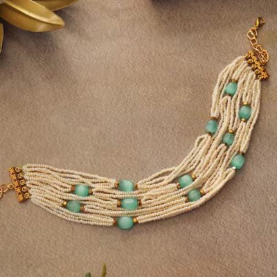 Pearl Choker Sat With Turquoise Beads