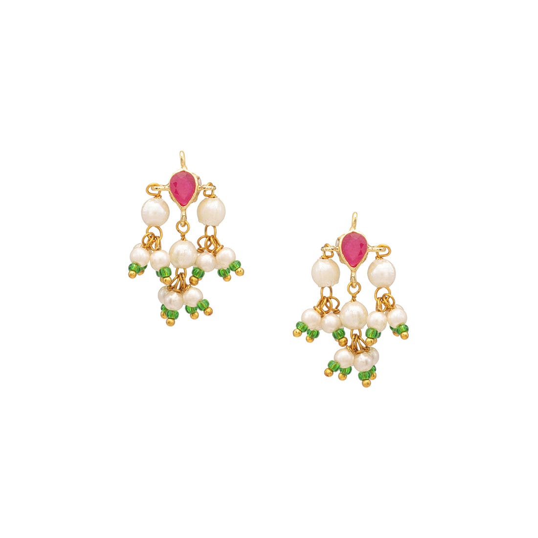 Gold-Plated Kundan-Studded & Pearls Beaded Tear Drop Shaped Jewellery Set - Image 8