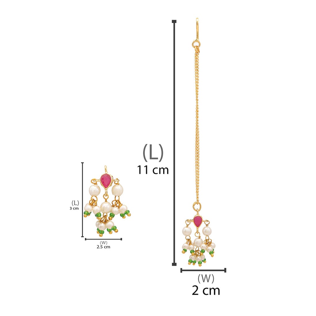 Gold-Plated Kundan-Studded & Pearls Beaded Tear Drop Shaped Jewellery Set - Image 3