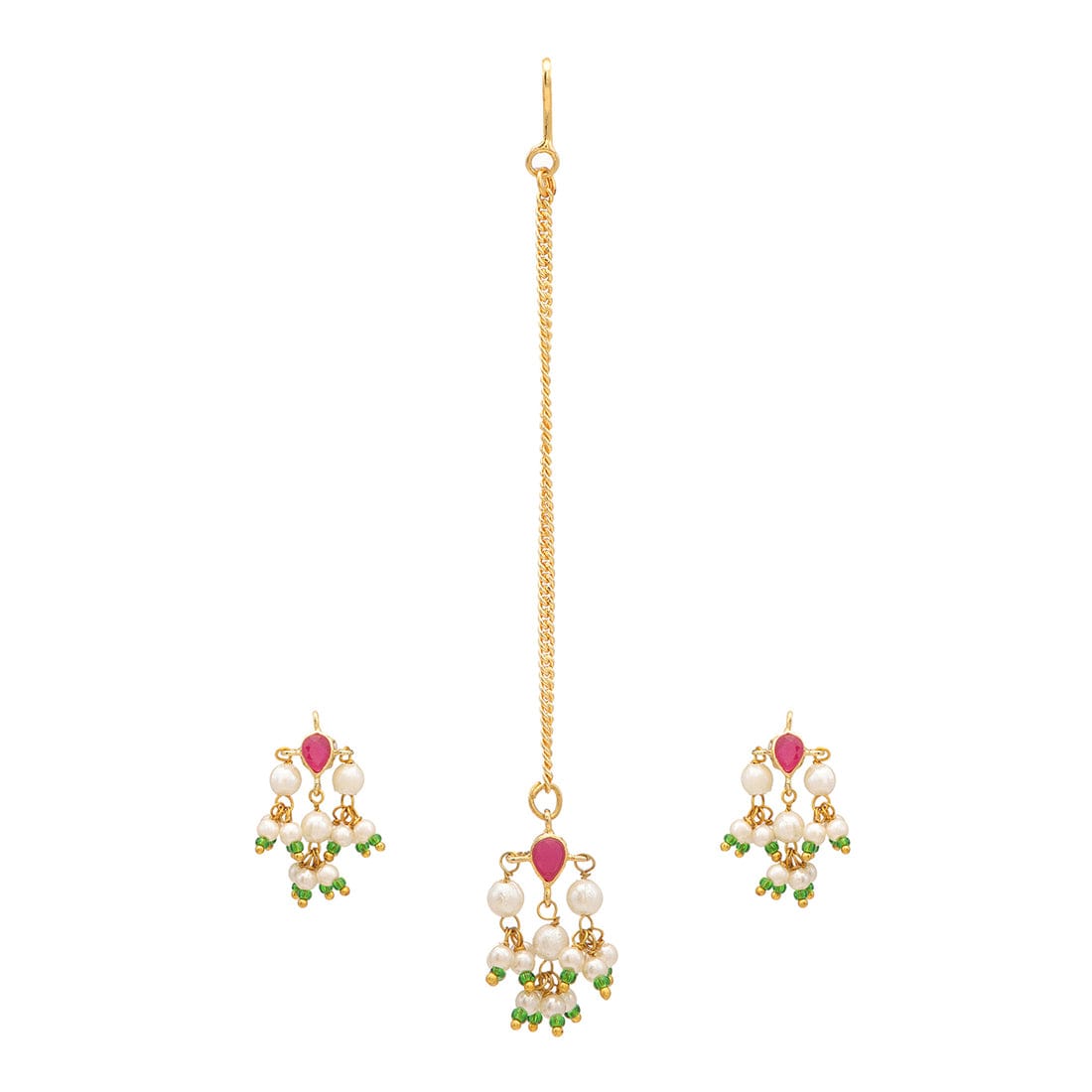 Gold-Plated Kundan-Studded & Pearls Beaded Tear Drop Shaped Jewellery Set - Image 7