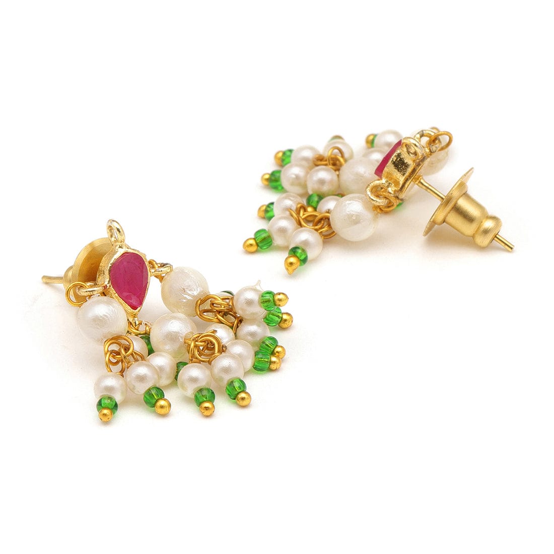 Gold-Plated Kundan-Studded & Pearls Beaded Tear Drop Shaped Jewellery Set - Image 6