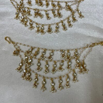 Gold Finish Kundan Polki Ear Chain