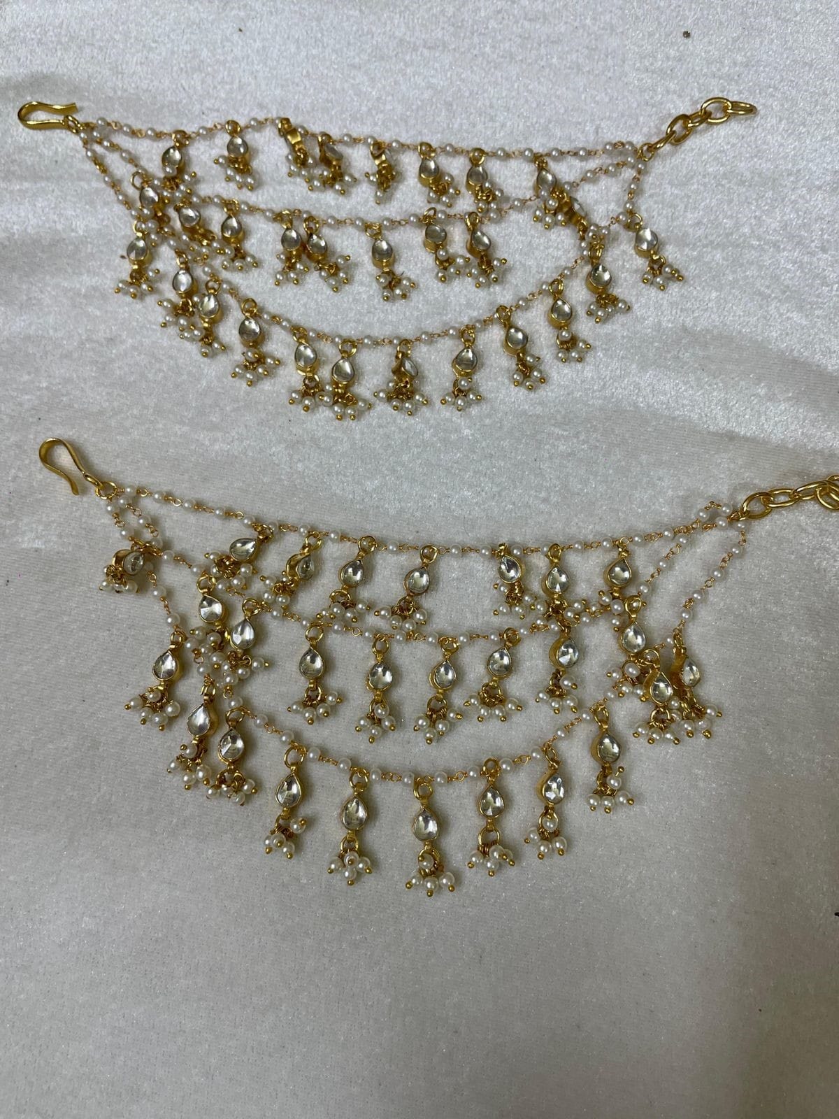 Gold Finish Kundan Polki Ear Chain