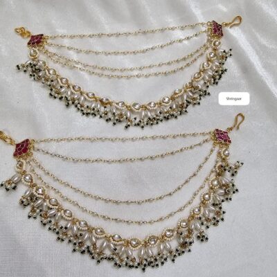 Gold Finish Kundan Polki Ear Chain