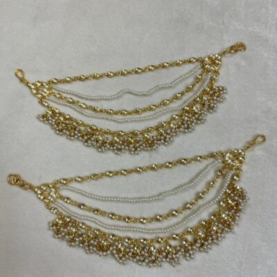 Gold Finish Kundan Polki Ear Chain