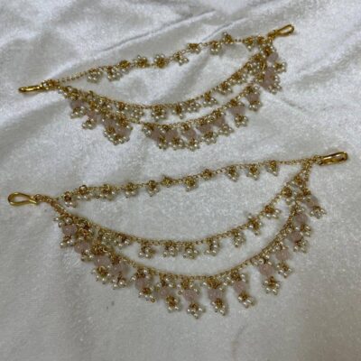 Gold Finish Kundan Polki Ear Chain