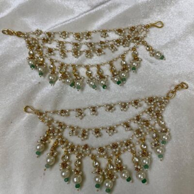 Gold Finish Kundan Polki Ear Chain