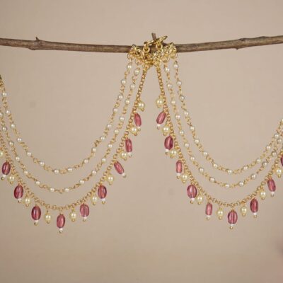 Gold Finish Kundan Polki Ear Chain