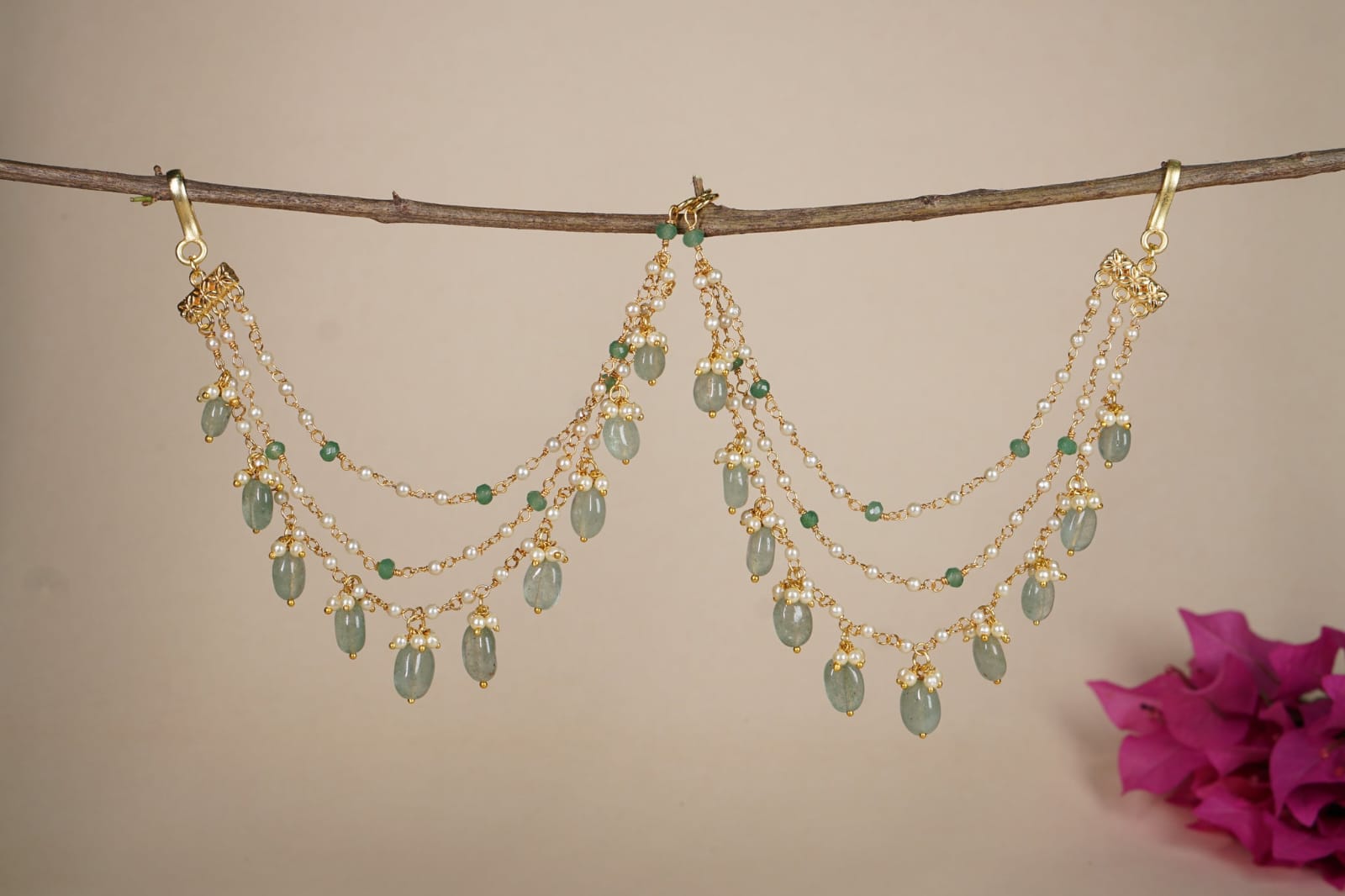 Green Beads Earchain