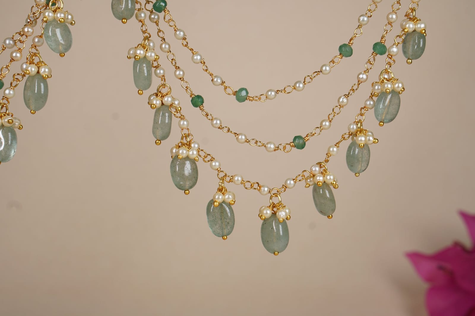 Green Beads Earchain - Image 2