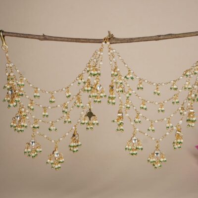 Gold Finish Kundan Polki Ear Chain