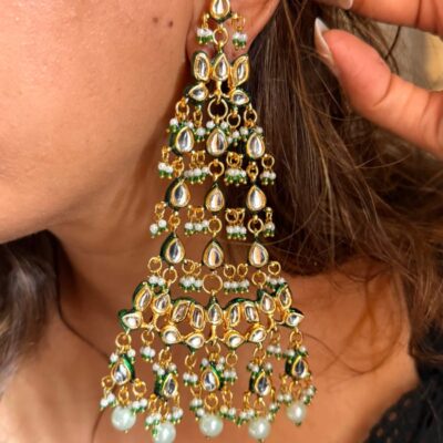 Jade Kundan Long Earrings