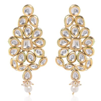 Gold Plated Pearls, Diamonds Handcrafted Kundan Bead Drop Danglers