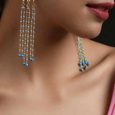 Turquoise Kundan Dangler Earrings: Gold Tone Indian Pearl Jewelry