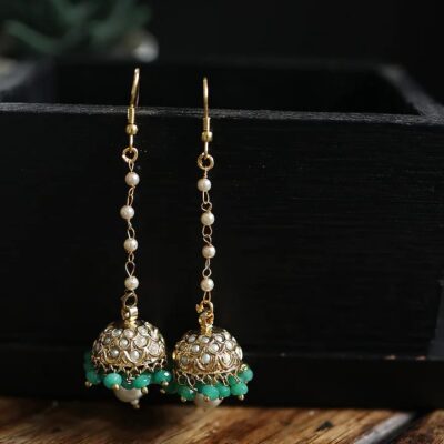 Gold Plated Onyx & Jadau Dangler Earrings