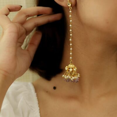 Gold Plated Amethyst Stone & Pearl Jhumka Earrings