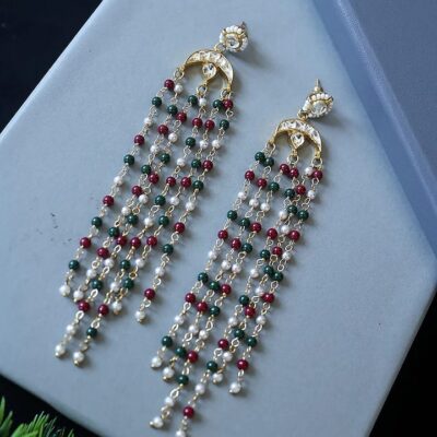 Gold Plated Kundan Polki & Onyx Stud Earrings