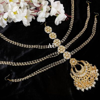 Gold Finish Kundan Polki & Pearl Mathapatti