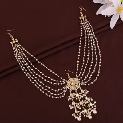 Gold Finish Kundan Polki & Pearl Mathapatti