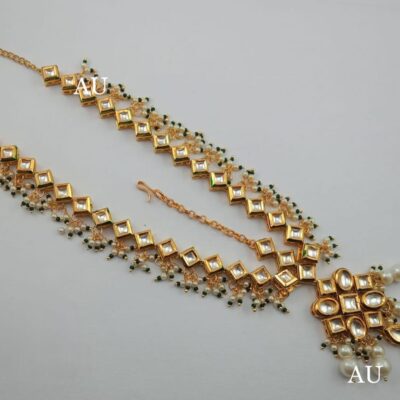 Gold Finish Kundan Polki & Pearl Mathapatti