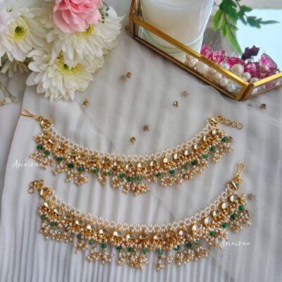 Paachi kundan pearl beaded earchains