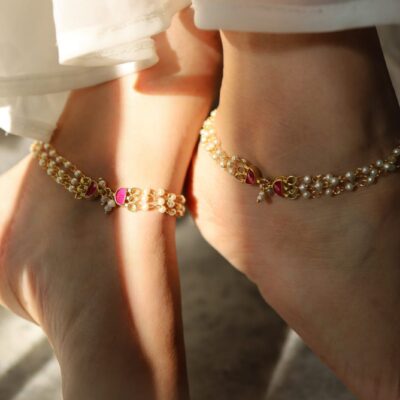 Red Kundan Anklets