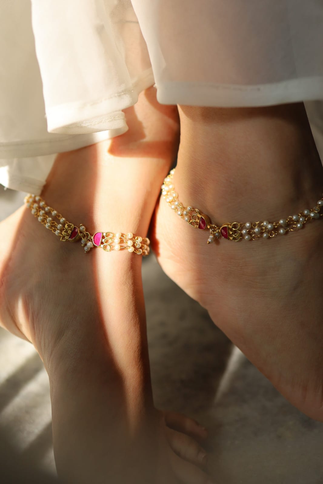 Red Kundan Anklets