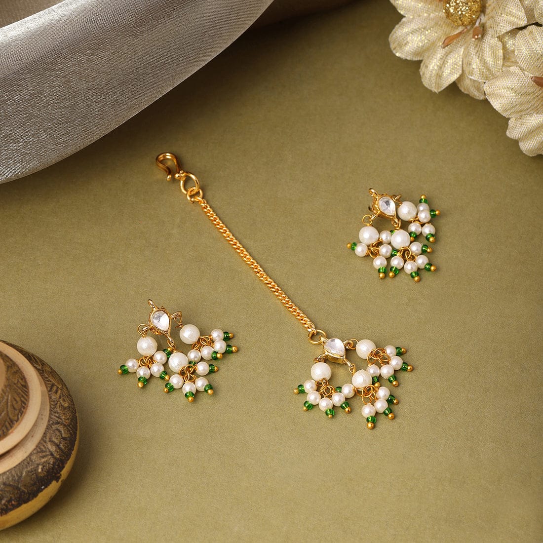 Kundan Maang tika With Earring For Kids