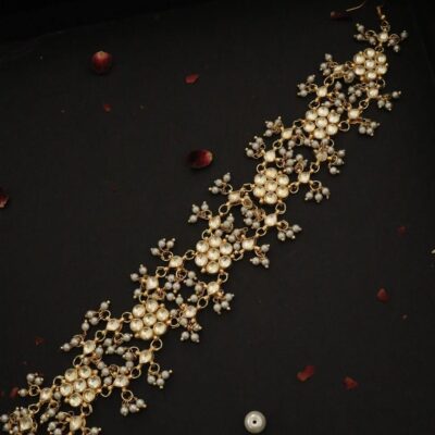 Gold Plated Kundan Headband with Shell Pearls: Indian Hair Accessory