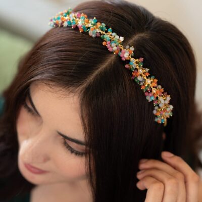 Gold Plated Multi-Colored Onyx & Kundan Headband