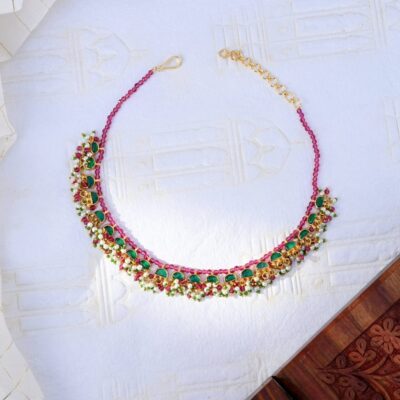 Green and Raani Colour Gold Plated Jadau Kundan Necklace