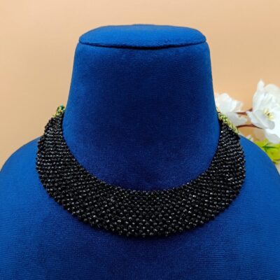Black Quartz Choker: Adjustable Faceted Beaded Necklace, Traditional Bridesmaid Bridal